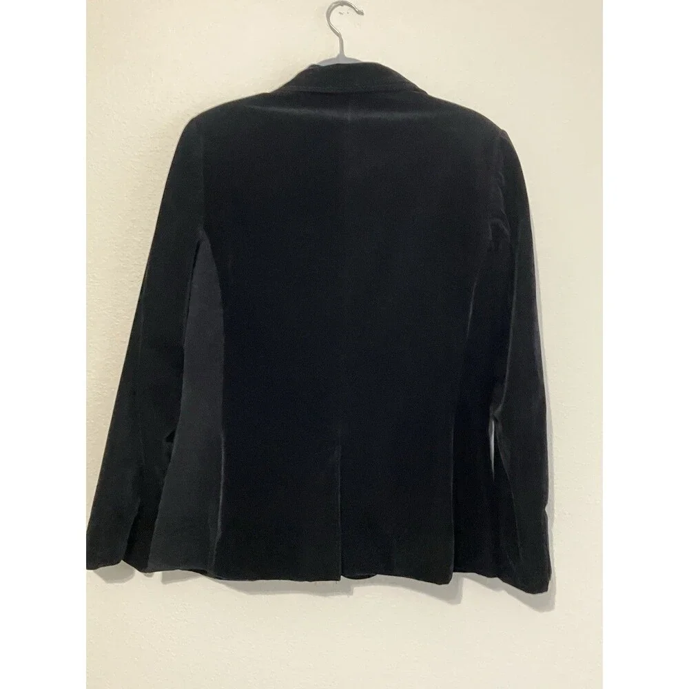 Perry Ellis VTG Black Velvet Blazer Pockets Classic Hong Kong Size 10 Medium